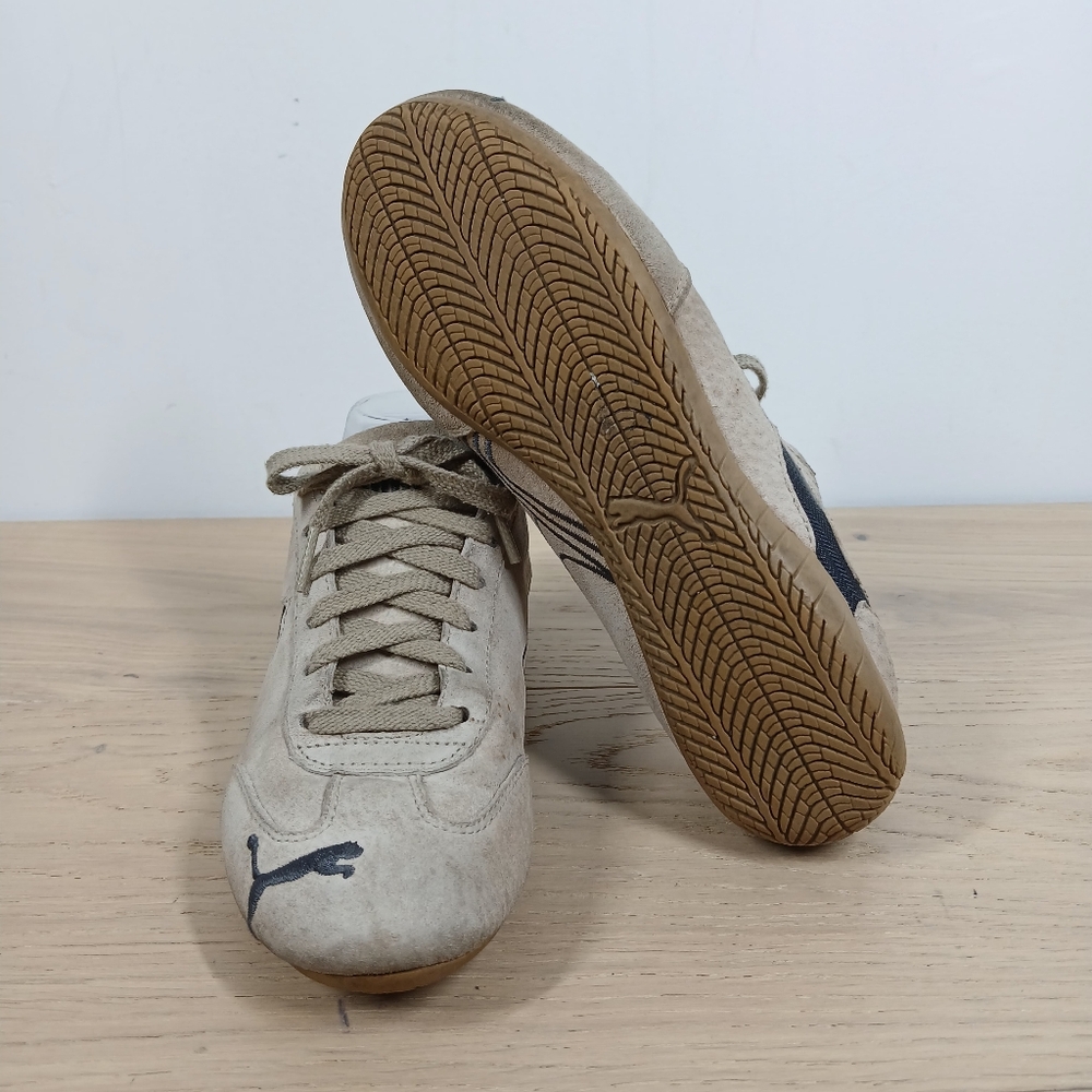 Vintage Puma Beige Suede Lace-Up Low Profile Indoor Training Sneakers 272 - Picture 9 of 12